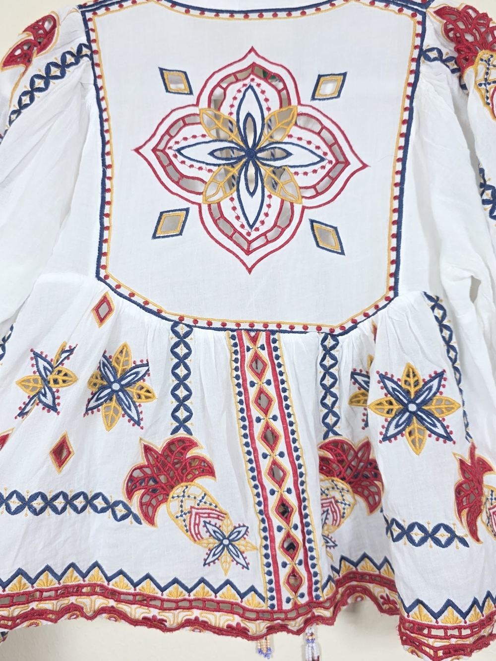 FARM RIO MARY TILES OFF-WHITE EMBROIDERED BLOUSE SIZE M MSRP $ 280 - Picture 7 of 12